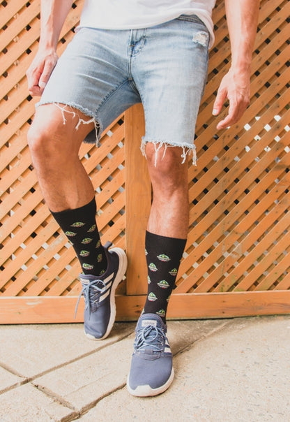 Men's Bamboo Crew Socks Black Alien Invasion