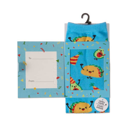 Greeting Card Socks Black Have a FantasTACO Birthday
