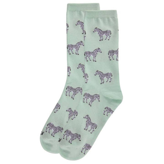 Women's Bamboo Crew Socks Mint Zebras