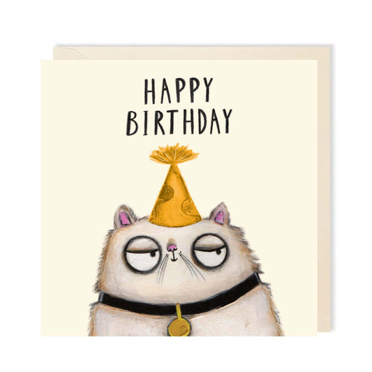 Happy Birthday Party Hat Cat Card