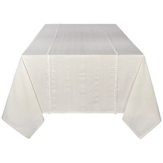Blanca White w/Tassel Tablecloth
