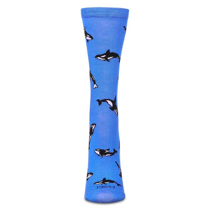 Women's Bamboo Crew Socks Azure Whales