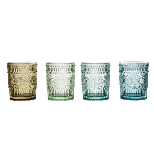 3-1/4" Round x4"H Embossed Drinking Glass