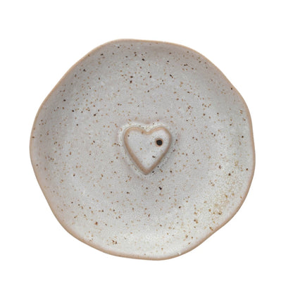 Stoneware Incense Dish Holder w/ Embossed Heart
