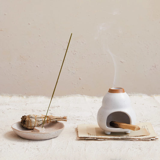 Stoneware Incense Dish Holder w/ Embossed Heart