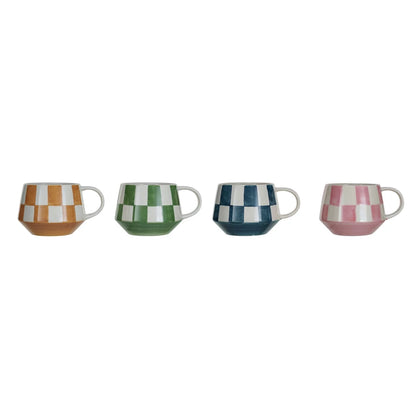 Hand-Painted Check Pattern Mug