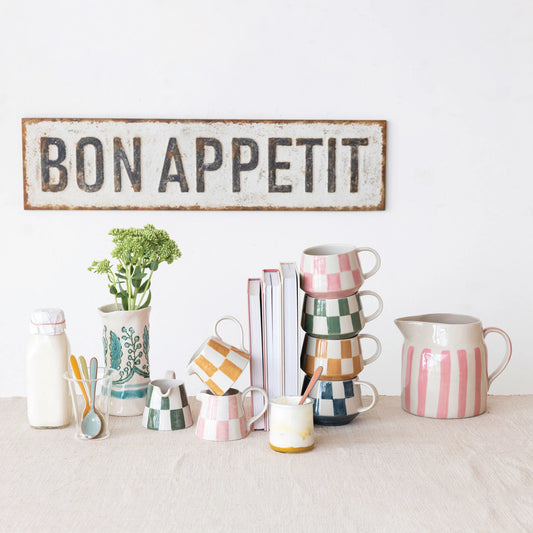 Hand-Painted Check Pattern Mug