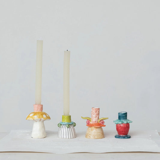 Hand-Painted Stoneware Strawberry Taper Holder