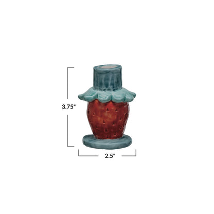 Hand-Painted Stoneware Strawberry Taper Holder