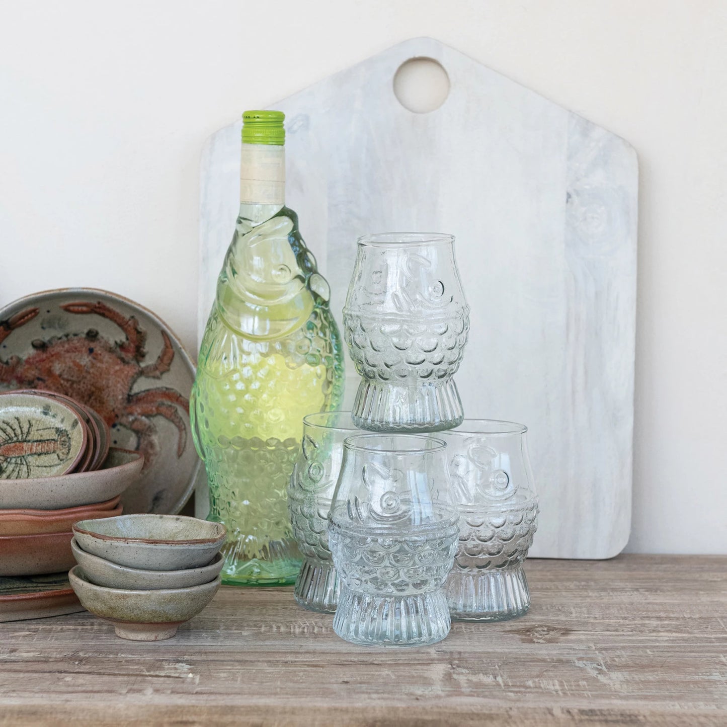 Pressed Glass Fish-Shaped Drinking Glass – 12 oz