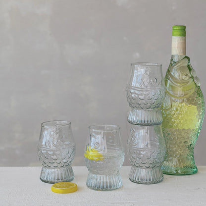 Pressed Glass Fish-Shaped Drinking Glass – 12 oz