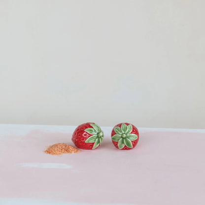 Strawberry Hand-Painted Shaped Salt + Pepper