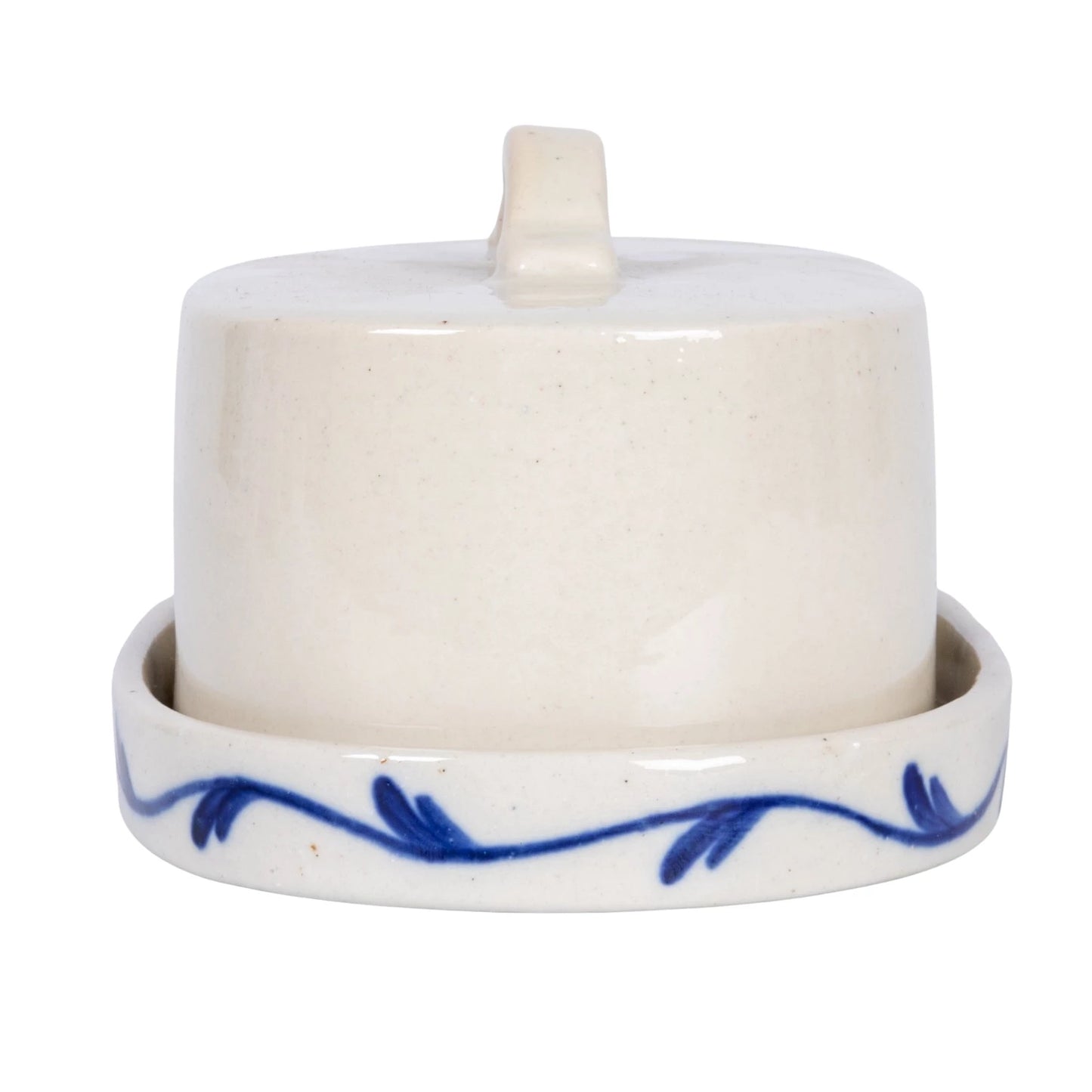 Hand-Painted Stoneware Butter Dish – Blue & White Flower Design