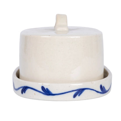 Hand-Painted Stoneware Butter Dish – Blue & White Flower Design