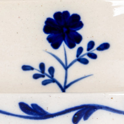 Hand-Painted Stoneware Butter Dish – Blue & White Flower Design