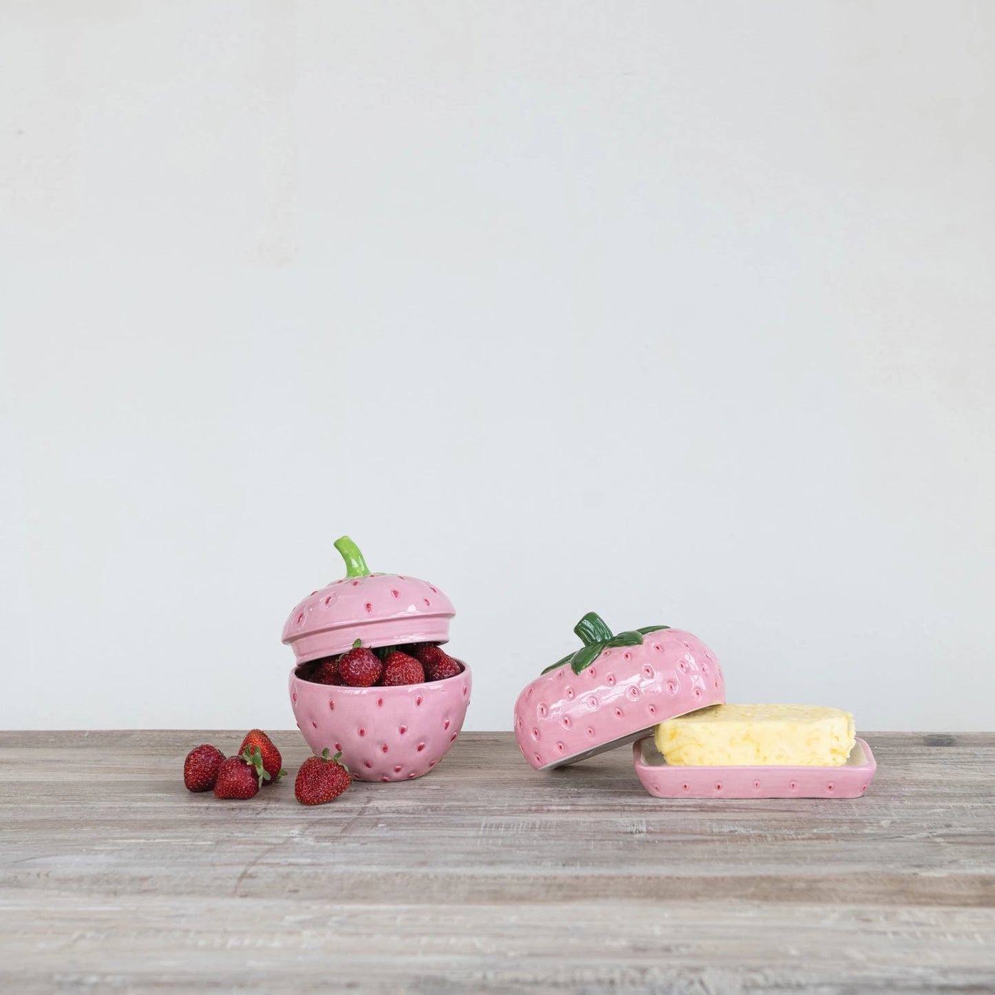 Hand-Painted Ceramic Strawberry Shaped Butter Dish