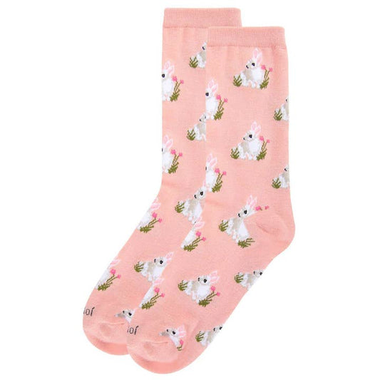 Women's Bamboo Crew Socks Coral Almond Rabbits