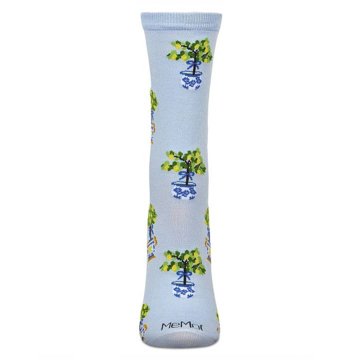 Women's Bamboo Crew Socks Light Blue Topiary