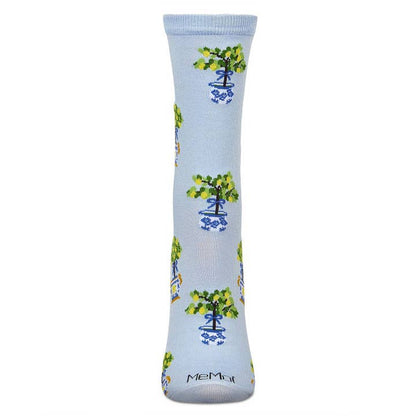 Women's Bamboo Crew Socks Light Blue Topiary