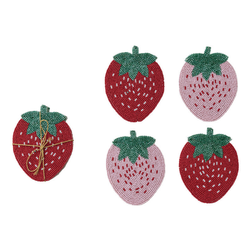 Glass Beaded Cotton Strawberry Coaters