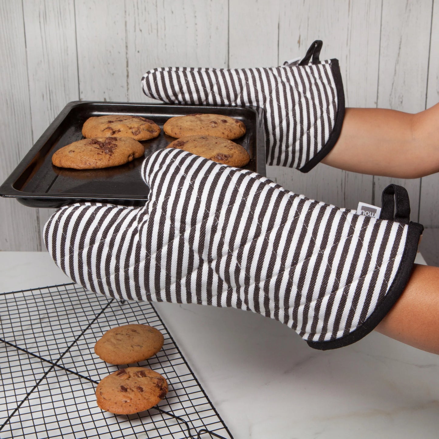 Super Narrow Stripe Black  Oven Mitt Set of 2