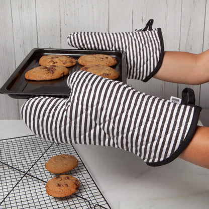 Super Narrow Stripe Black  Oven Mitt Set of 2