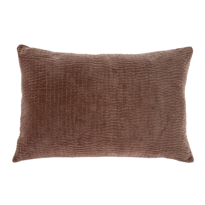 Velvet Kantha-Stitch Pillow Cushion Taupe