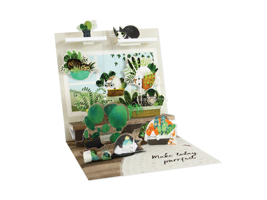 Pop Up Cats in Plants Card
