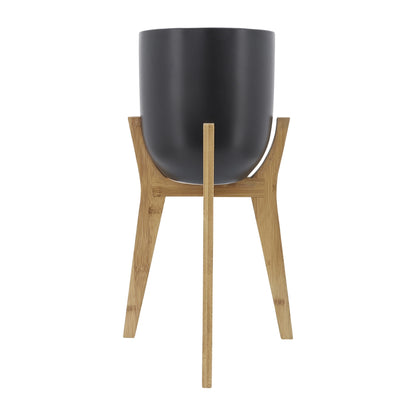 Black Planter With Wooden Stand