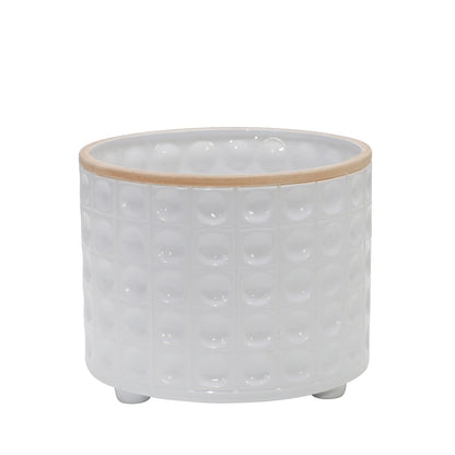 White Dimpled Ceramic Footed Planter