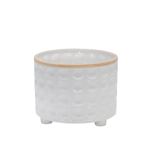 White Dimpled Ceramic Footed Planter