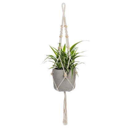 Macrame Planter Hanger with Tail Beads 42" L