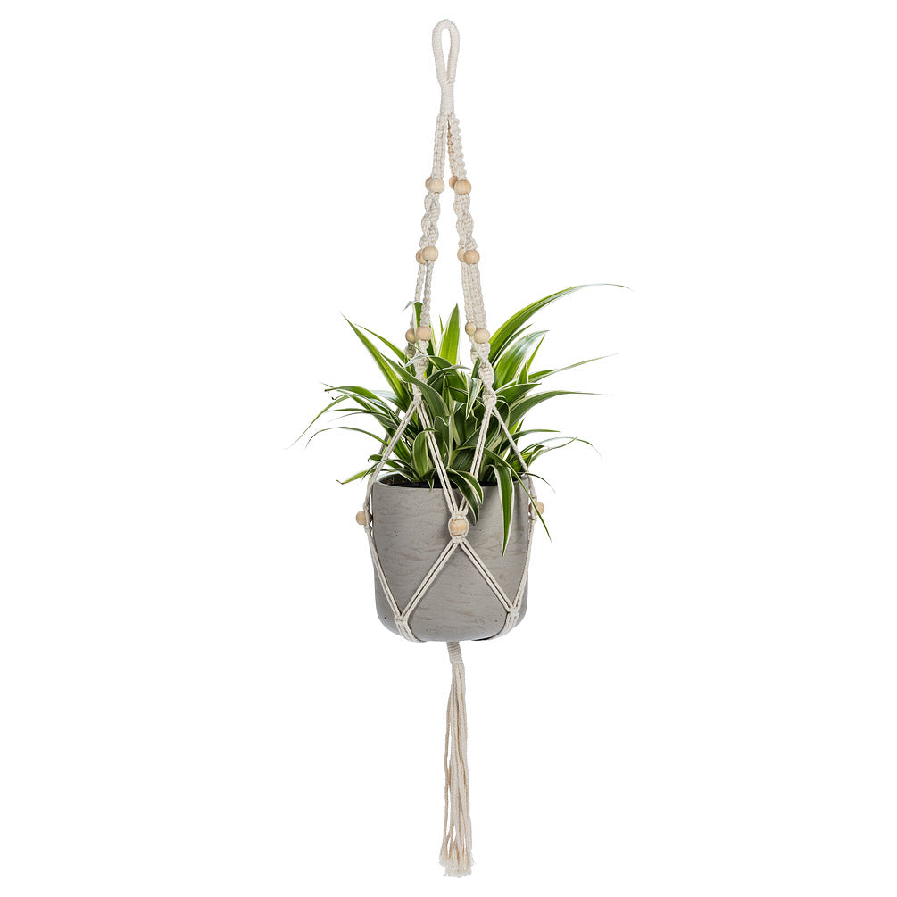 Macrame Planter Hanger with Tail Beads 42" L