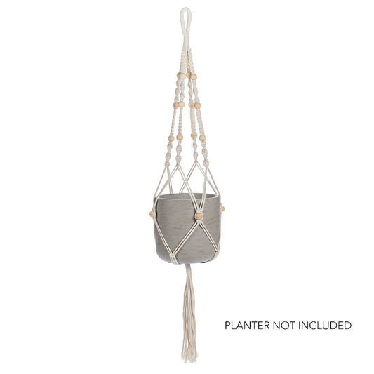 Macrame Planter Hanger with Tail Beads 42" L