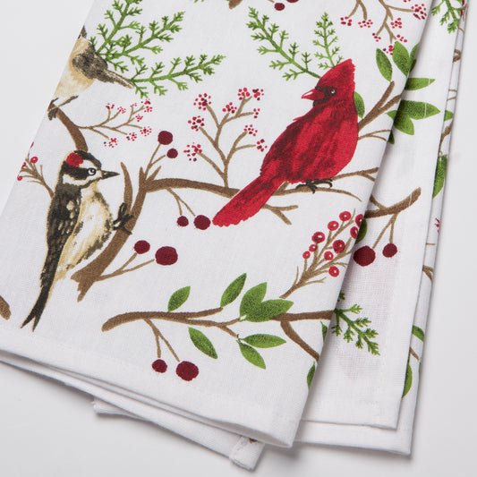 Winter Birds Print Tea Towel