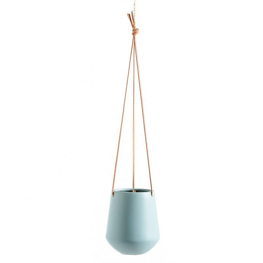 Ashbury Leather Hanging Large Ceramic Planter Teal