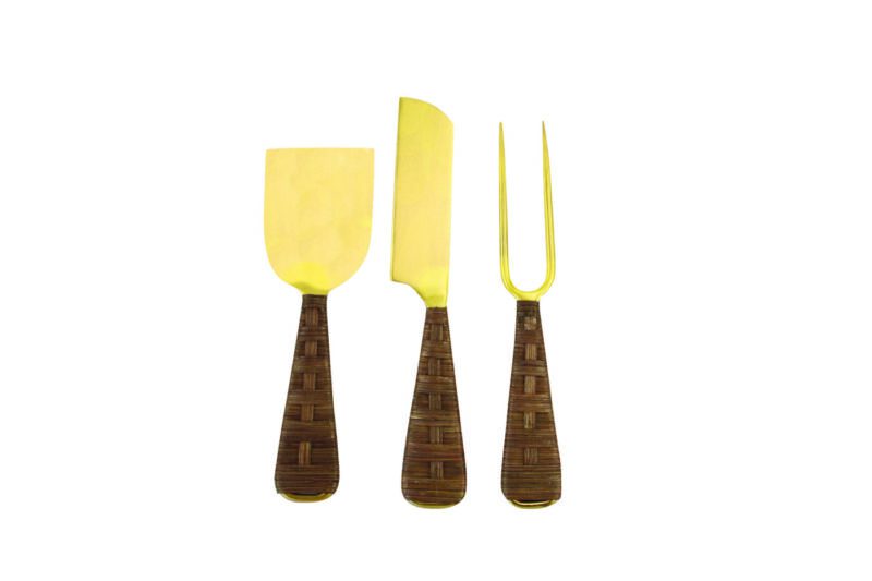 Rattan & Gold Cheese Set