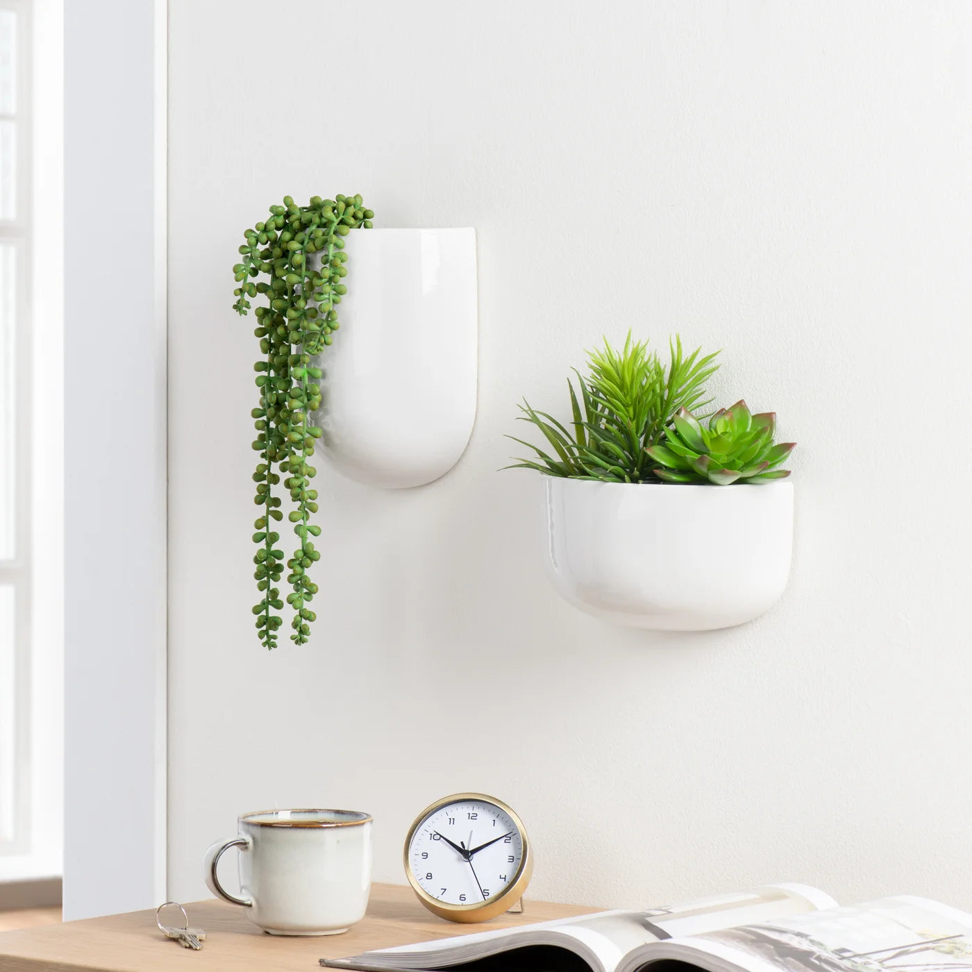 Centra Ceramic Wall Vase Planter Wide White