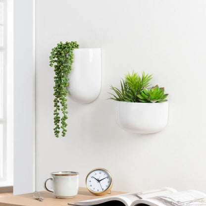 Centra Ceramic Wall Vase Planter Wide White