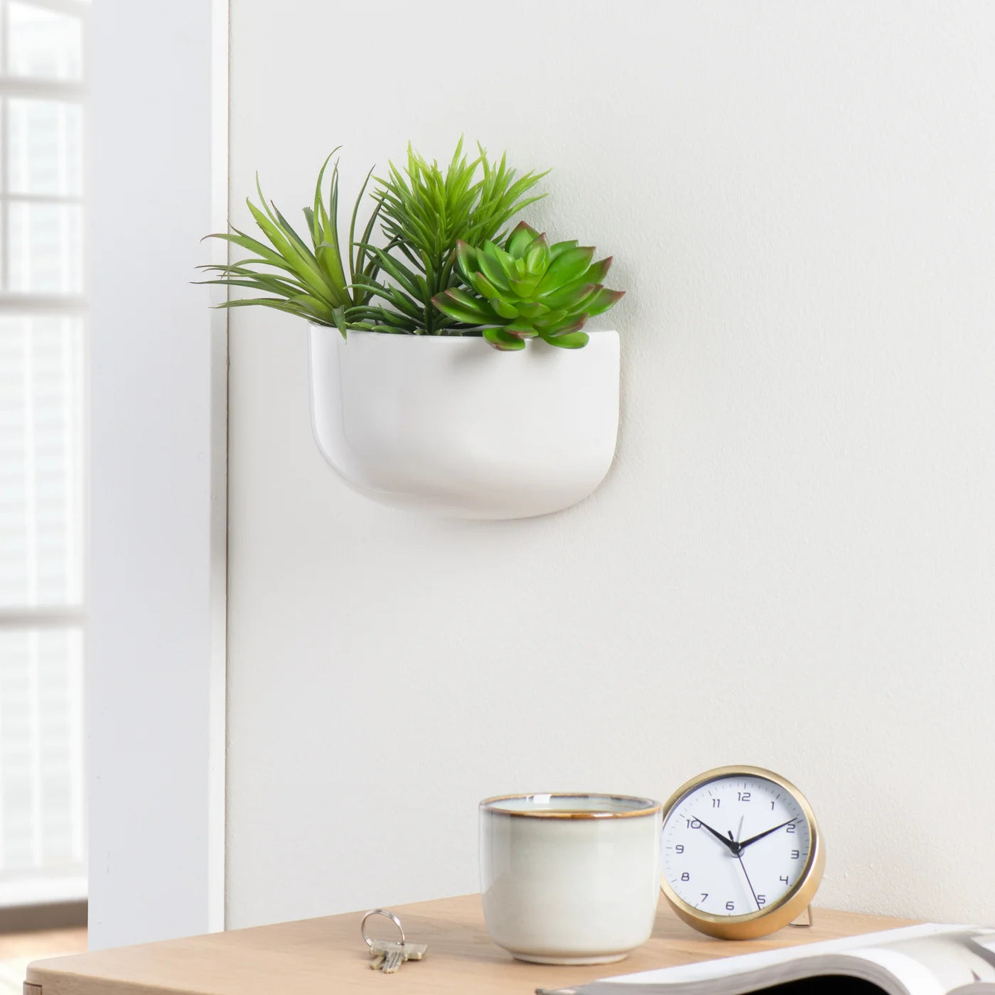 Centra Ceramic Wall Vase Planter Wide White