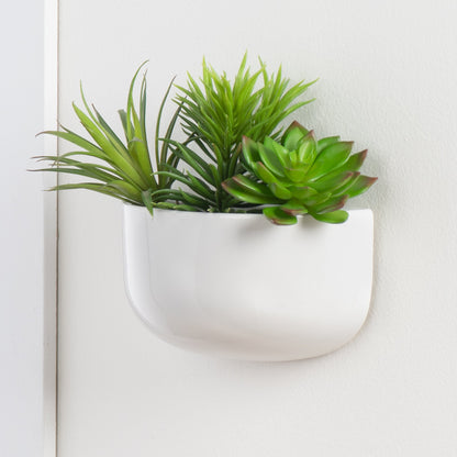 Centra Ceramic Wall Vase Planter Wide White