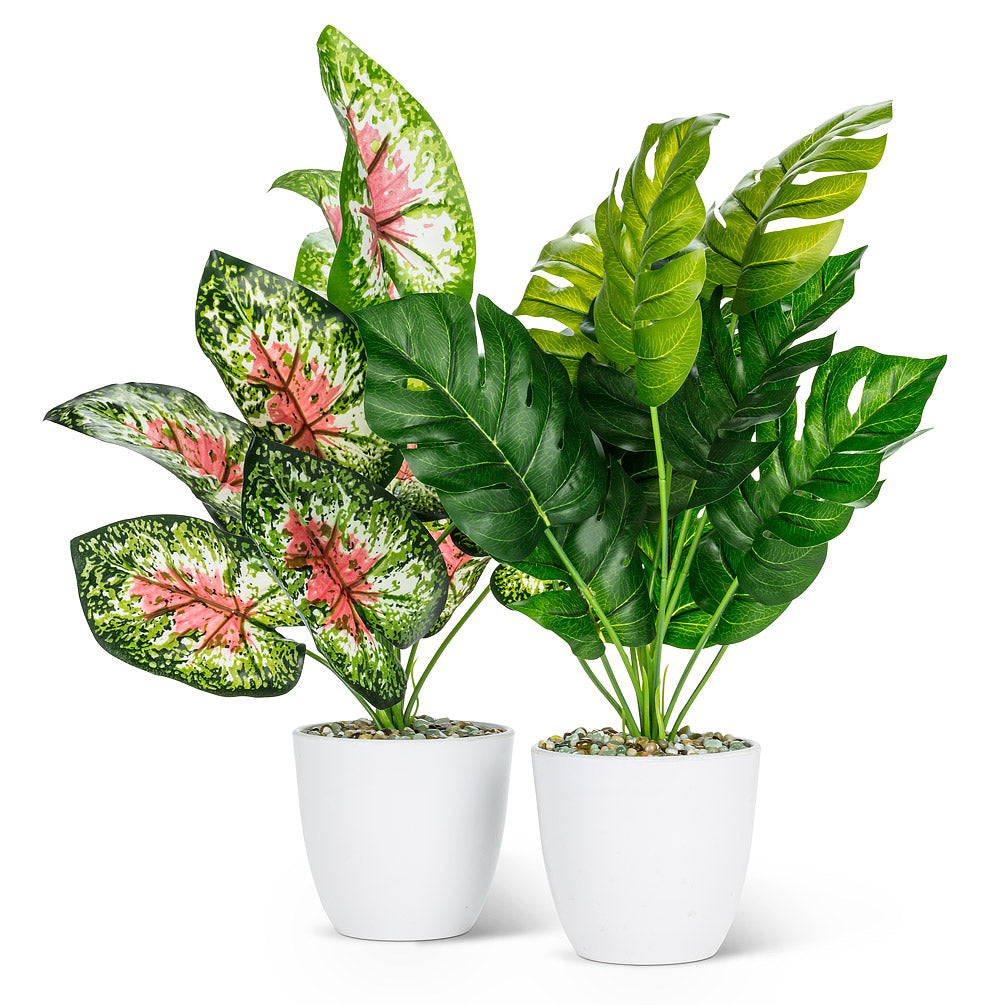 Large Pink Green Faux Leaf Plant