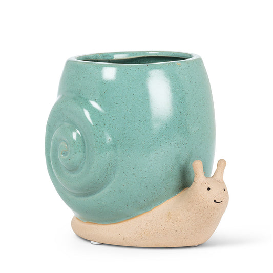 Tall Turquoise Snail Planter 5"H