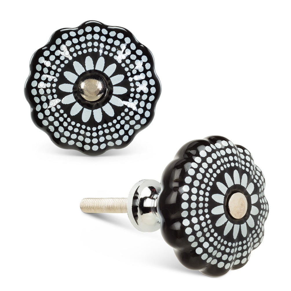 Black White Graphic Knob with Silver