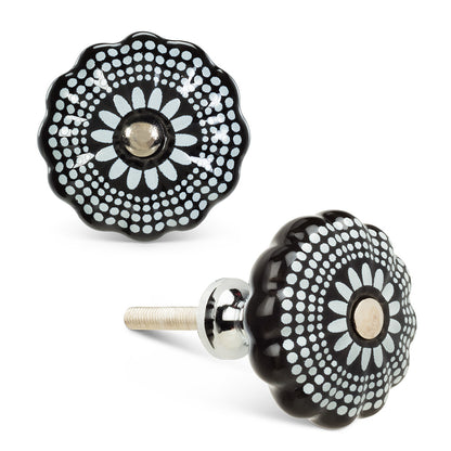 Black White Graphic Knob with Silver