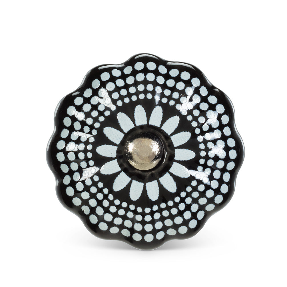 Black White Graphic Knob with Silver
