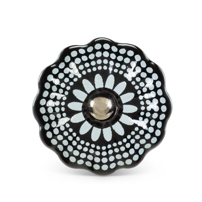Black White Graphic Knob with Silver