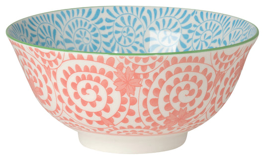 Stamped Bowl 6" Orange Swirls Blue