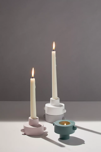 Dual Function Taper/Tea Light Candle Holder White