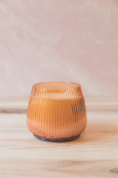 Lum 12 oz Lustre Orange & Fir Ribbed Glass Vessel Candle